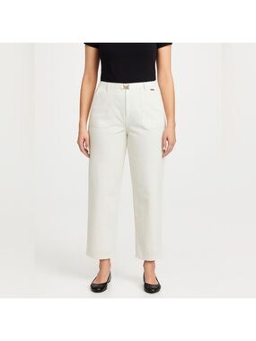 ST. JOHN SPORT Beige Cotton Blend Twill Wide Leg Casual Pants w/ Pockets Sz 14